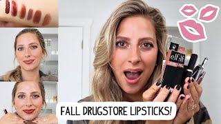 FAVORITE DRUGSTORE FALL LIPSTICKS 2024! Lip Swatches | Drugstore Makeup | Fall Makeup