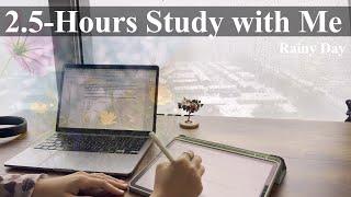 2 Hours Study with Me on a Rainy Day| POMODORO 50/10| no Music| Background Noise| Mindful Studying