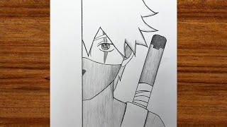 Easy anime half face drawing | How to draw Anime Ninja ( Kakashi ) step by step | naruto tutorial