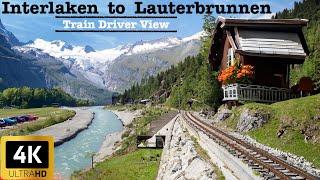 Cab Ride - Interlaken to Lauterbrunnen, Switzerland | Train Driver View | 4K HDR