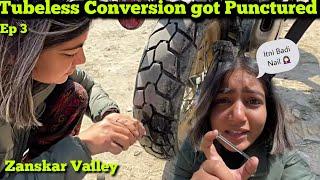 Himalayan Tubeless Conversion me Puncture Hogya ‍️ | Gumbak Rangan to Padum | Ladakh Ride Ep 3