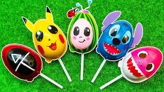 Some Lot's of BIG lollipops | Satisfying video yummy candies Baby Shark, Squid game, Pikachu, Stitch