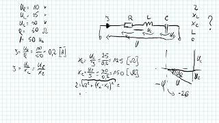 Obliczanie parametrów obwodu szeregowego RLC na podstawie wartości napięć.