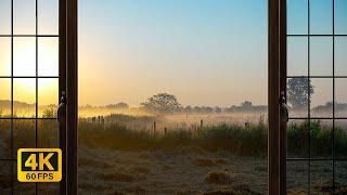 4K Countryside morning sunrise Ambience Window view with Nature Sounds -  Relaxing, Calming, Sunset