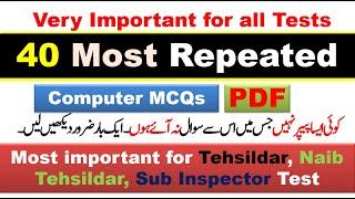 Computer/IT 40 Most Repeated Questions for PPSC, FPSC, Police, naib tehsildar, Inspector PDF