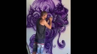 Adding some highlights for the next stage of this freehand random act of art, airbrush wall mural.