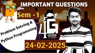 Problem Solving and Python Programming Important Questions | 24th Feb 2025 Batch | GE3151 4G Silver