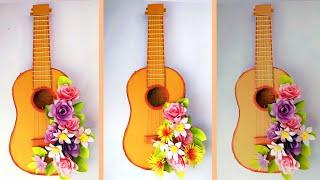 paper guitar  with flower wallhanging craft/ unique wallmate/ room decoration idea/ diy paper craft