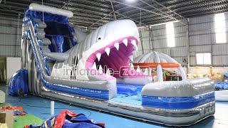 11x2.9x5.5m Inflatable Shark Water Slide For Kids N Adults Blow Up Water Slide Summer Party