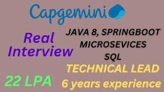 Capgemini Java Technical Lead |  6+ Years Interview Experience |  Spring Boot | Microservices | Sql