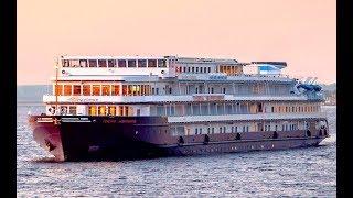 Russian comfortable Cruise ship General Lavrinenkov Floats on Waves Volga River