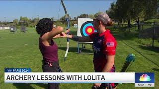 Getting archery lessons from Paris Olympic medalist Casey Kaufhold