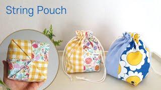 DIY 바닥면이 예쁜 배색 스트링 파우치/복주머니 파우치 만들기 - How to make a String Pouch