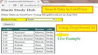 Search or Filter Data in GridView Using DropDownList in Asp.Net | Hindi