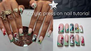 HELLO KITTY BAPE NAILS⭐️ PRESS ON NAIL TUTORIAL, Nail art, army fatigue nail art, hello kitty art