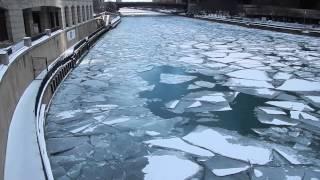 The Nearly Frozen Chicago River on Michigan Ave. at DuSable Bridge - Hours before the Polar Vortex