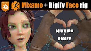 Blender: Mixamo Control rig + Rigify face rig