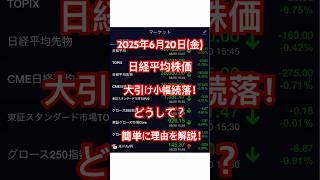 2025年6月20日(金)日経平均株価大引け小幅続落！どうして？簡単に理由を解説！　#shorts #投資