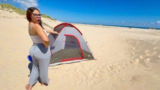 Hot Tent Camping On Beach Sand Dunes Two Days Fishing and Relaxing Solo Overnight