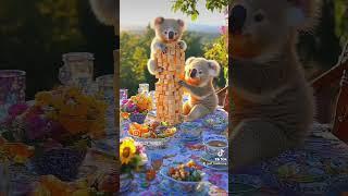 Brother and sister Koala playing Jenga #jenga #havingfun #fantasy #fairytale #koala #playtime