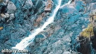 Cinematic landscape background video, sound of water and sound of waterfall