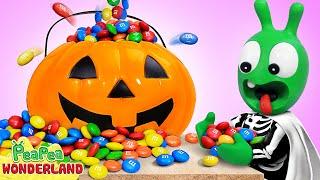 Pea Pea Halloween Trick or Treat Candy Haul! - Cartoon for kids - PeaPea Wonderland