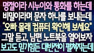 (반전 사연) 명절이라 시누이와 통화를 하는데 비밀이라며 문자 하나를 보내는데 그말 듣고, 남편의 노트북을 열어보자 보고도 믿기 힘든 대반전이 펼쳐지는데 /사이다사연/라디오드라마