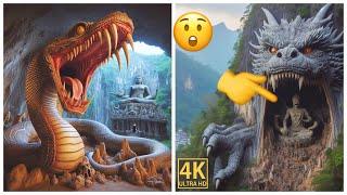  GIANT Snake vs. Dragon Cave! What's Hiding Inside?! (4K Ultra HD)  #trending #amazing #art