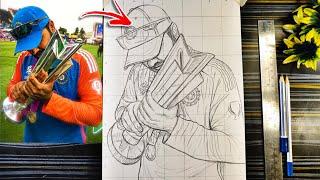 Rohit Sharma drawing with T20 Champions trophy , How to draw Rohit Sharma, Outline Tutorial