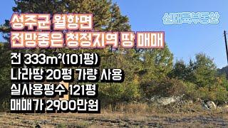 매물#241)성주군 월항면 전망좋은 청정지역 땅 매매 전 333m²(101평) 나라땅 20평 가량 사용 실사용평수 121평 매매가 2900만원 _성주촌집매매.성주땅매매