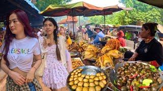 Cambodia Countryside Street Food Tour - Walking Tour 4K - Odong Resort, Kandal, Province 2024