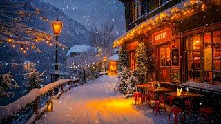 ️ Switzerland Winter Vibes  Cozy Outdoor Cafe Ambience with Gentle and Smooth Jazz Music for Relax