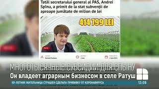 Многотысячные субсидии: отец генсека администрации президента Андрея Спыну получил 400 тысяч леев