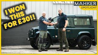 Kevin won this £60,000 Mahker Landrover Defender 90 for £30 on Raffall!