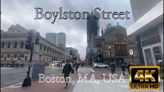 [4K BOSTON] Boylston Street Walking Tour | Boston, MA, USA | UltraHD 60fps, Ultra-wide lens