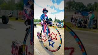 Patriotic Penny Farthing in a parade #cycling #adventure #travel  #luckypenny #usa #bike