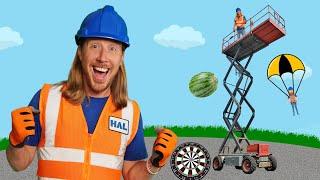 Handyman Hal works on Scissor Lift | Construction Equipment for Kids