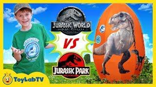 Jurassic World Fallen Kingdom vs Jurassic Park Dinosaurs! Giant T-Rex Dinosaur & Surprise Egg Toys