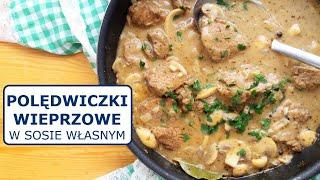 POLĘDWICZKI WIEPRZOWE W SOSIE WŁASNYM (duszone z pieczarkami) | Gulasz z polędwicy wieprzowej