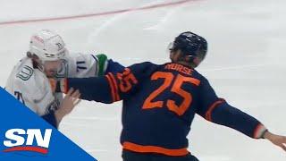 Zack MacEwen And Darnell Nurse Drop The Mitts And Exchange Fists