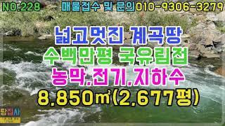 국유림 접한 멋진 계곡땅! 농막,전기,지하수 완비! 8,850㎡/2,677평 (강원도 정선군 남면 토지매매)