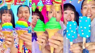 Rainbow Ice Cream Emoji Food Challenge ASMR Compilation!  bubble tea boba milo(Part1)