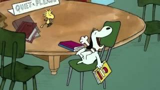 Snoopy reads about dog training