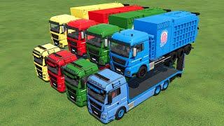 TRANSPORTING & LOADING GARBAGE TRUCK TO GARAGE! FS 22 !! TRANSPORT OF COLORS !