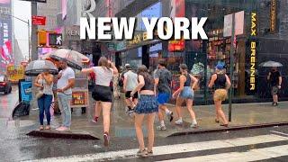 Heavy Rainstorm Walk Manhattan New York City Times Square 2024 - Umbrella Rain Sounds For Sleeping