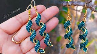 EASY BEADED SPIRAL EARRINGS||EARRINGS MAKING AT HOME|| Useful & Easy.