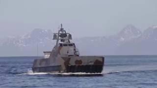 Norwegian Navy Skjold-class Corvette Fires NSM against Coastal Land Target