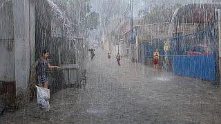 Super Heavy Rain in my cold Village | very quiet, suitable for insomnia, walking in heavy rain