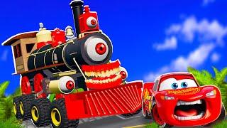 McQueen & Tow Mater vs Monster Eye-Eater Train  | Apocalypse Cars BeamNG.drive