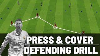 Press & Cover Defending Drill | Defending As A Team | Football/Soccer | U8, U9, U10 +